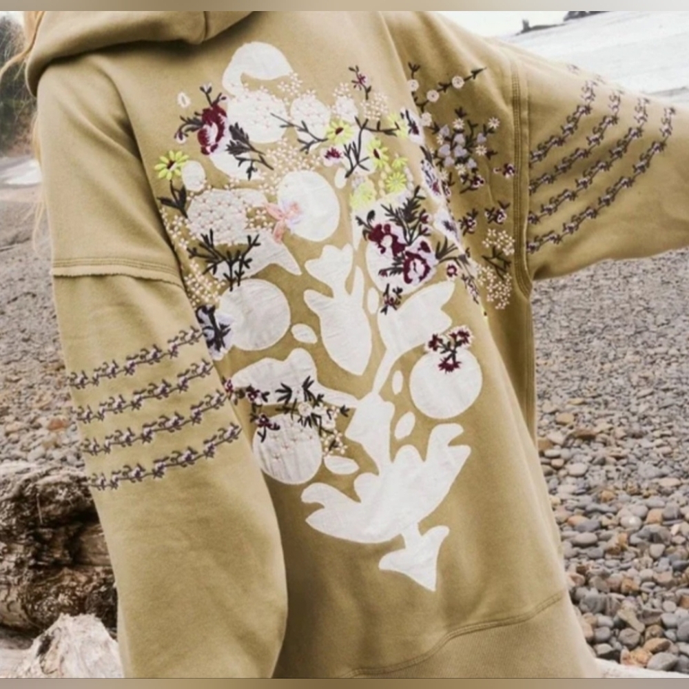 Floral Embroidered Olive Hoodie